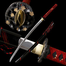 40'' Red 1095 Steel Katana Sharp Battle Ready Japanese Samurai Full Tang Sword picture
