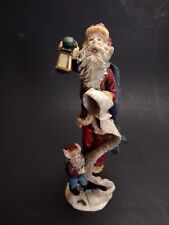 Santa Claus With List And Elf Tall Skinny Christmas Ornament Resin Vintage Cute picture