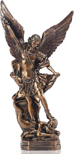 QIANLING 12.5in San Miguel Arcangel Statue, St Michael Statue in Bronzed Resin, picture