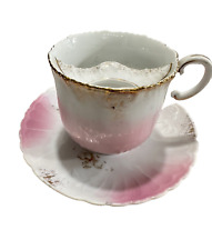 Vintage Limoge Pink Glitter Gold  Mustache Cup And Saucer SEE VIDEO picture