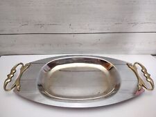 Vintage Kromex Aluminum Serving Tray with Brass Handles 14.5