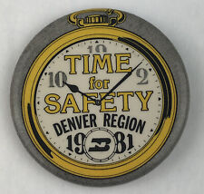 Vintage Burlington Denver Region Railroad Pinback Button Train 1981 Time Safety picture