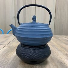 Japanese Tetsubin Tea Kettle Cast Iron Strainer Warmer Trivet Blue Black picture