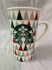 STARBUCKS Coffee Mug Cup 16oz Holiday Triangles Christmas Trees 6