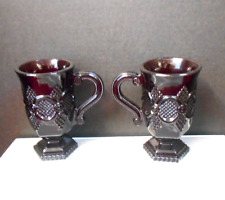 Two Avon 1876 Cape Cod Ruby Red Footed Irish Coffee Mug Red Glass Vintage picture