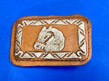 Horse head - Pre loved Vintage stitched leather belt buckle picture