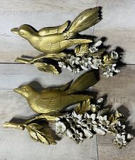 2 Vintage MCM Gold Birds Dogwood Branch Wall Hangings Dart Syroco Homco USA 1967 picture