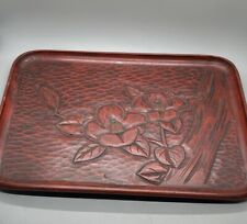 Carved Wood Tray Flower Floral Wooden 9x13” picture