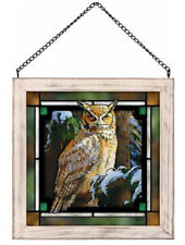 Snowy Perch-Great Horned Owl Stained Glass Art by Rosemary Millette Wild Wings picture