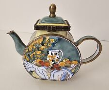 Rare Kevin Chen Hand Painted Enamel Mini Fruit Teapot Trinket Box #165 2005 picture