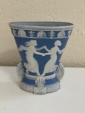 Vintage Antique Blue Jasperware Ceramic Vase w/ Dancing Women Decoration picture