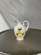 Miniature, vintage, pink and gold, porcelain pitcher with pink and blue flowers, picture