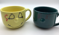 Set of 2 Livingware Collection *Green & Yellow Smiley Face Cup/Mugs 3-D Nose picture