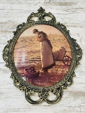 VTG Ornate Metal Brass Picture Frame Convex Bubble Glass Farmer The Angelus 17