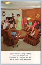 1966 BEELINE FASHIONS INVITATION POSTCARD EARLY AMERICAN FURNITURE WOOD PANELING picture