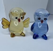 2 Lamp Work Owls By Lenox Hooting Twosome Owl Pair Figurines Blue Amber Glass picture