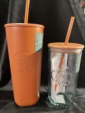 Brown/orange Terracotta Starbucks Set. Recycled Stainless Steel and Glass. NEW picture