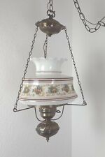 Vintage Floral Hanging Swag Lamp Hurricane Light Corded Milk Glass  picture