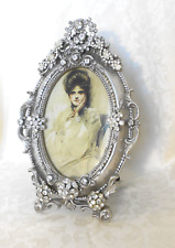 *****RHINESTONE ENCRUSTED SPARKLING JEWELRY SILVER OVAL PHOTO FRAME 10 x 6 ***** picture
