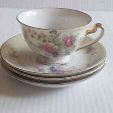Royal China Japan RCJ19 Vtg 1 Footed Cup & 3 Saucer Floral Bouquets On Rim picture