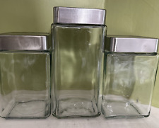 3 Vintage Anchor Hocking Square Glass Canisters with Silicone Sealed Lid picture