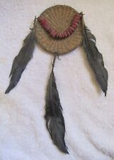Vintage Sioux Indian Basket Trade Beads Feathers Medicine Lodge Totem Fetish picture