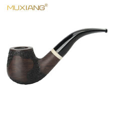 MUXIANG Bent Billiard Ebony Wood Tobacco Pipe Carved Smoking Pipe For 9mm Filter picture