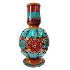 Amber Tibetan Flower Vase Buddhist Nepal Turquoise Coral Stone Copper Work Décor picture