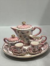 Cute Vintage Mini Tea Set  10 Teapot Pink Flower Two Cups Plate 2.5” 1.5” Inch’s picture
