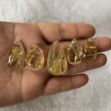 Natural Citrine Yellow Hair Crystal Rutilated Quartz Polished Stone Craft Gift picture