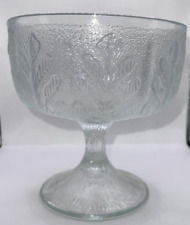 Footed Compote Vase Clear Glass Oak Leaf Design Vintage 1978 FTD picture