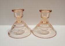 Set Of 2 Vintage Paden City Pink Depression Glass Candleholders Ripple Design picture