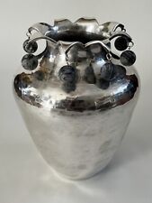 EMILIA LOS CASTILLO TAXCO MEXICO HAMMERED SILVER PLATE VASE W/ STONE BEADS AS-IS picture