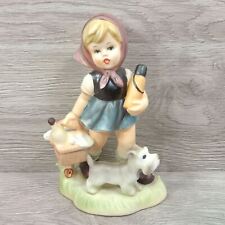 Vintage Porcelain Farm Girl w/ Dog Going to Picnic  8