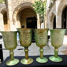 Verdigris Glass  Pedestal, Vintage Goblet Cups picture