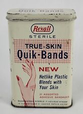 Vintage Rexall Band Aid Tin Graphic Advertising Scarce True-Skin Quik-Bands picture