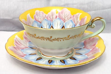 Vintage Royal Sealy Teacup & Saucer Set Silver Yellow Floral Pink Blue Made OJ picture