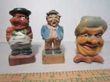 Wood Figures Set 3 Carved Vintage stopper ANRI style German Man Hat Tyrol Singer picture