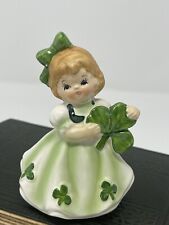 VTG Lefton 403 Shamrock St Patrick’s Day Irish March Girl Figurine Lucky Clover picture