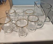 Vintage Conrail Railroad Glass Pitcher And 6 Gold Plated Glass Mugs 1994 Erie PA picture