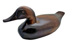 Duck Decoy Wooden Figure Unpainted Natural Carved Solid Glass Eyes Vintage 15