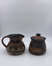 Vintage Berkshire Pottery Rustic Art Pottery Creamer and Sugar Bowl w/ Lid Set picture