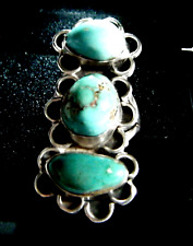 Large Chunky Vintage Navajo Indian Blue Turquoise Wide Sterling 925 Size 8 Ring picture