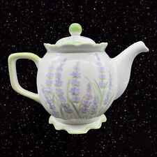 Andrea by Sadek Thailand Green Purple Flower TeaPot Tea Pot 7”T 10”W picture
