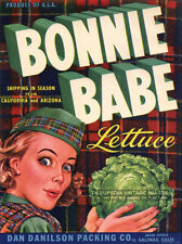 Vintage 1950s BONNIE BABE Lettuce CRATE LABEL ART PRINT - Scottish Girl - 7.5x10 picture