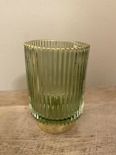 Mid Century Modern Green Glass Makeup Brush Holder Gold Accents Vanity (A) picture