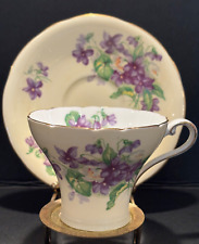 Vintage Aynsley Violets On Pale Yellow Background Tea Cup & Saucer England picture