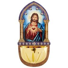 Lasered Wood Holy Water Font Sacred Heart Pack of 4 Size 2.5x5 in Religious Gift picture