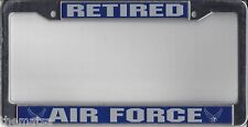 AIR FORCE RETIRED USAF CHROME CAR LICENSE PLATE FRAME MADE IN USA  picture