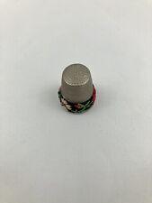 Thimble Silver Tone Metal Made In Austria Red Floral Embroidered Band picture